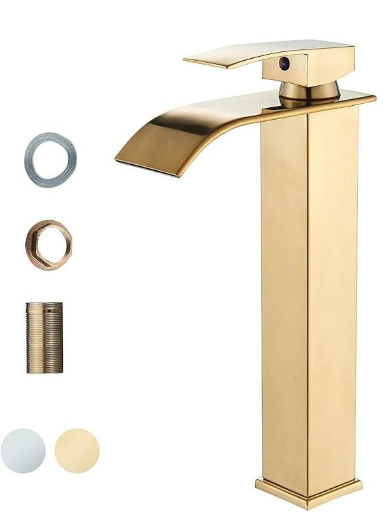 Basin Tap | High Arc | Tall Basin Mixer tap | Commercial 1-Hole | Brass Single Lever | Deck Mounted (MATT Gold) - Image 1