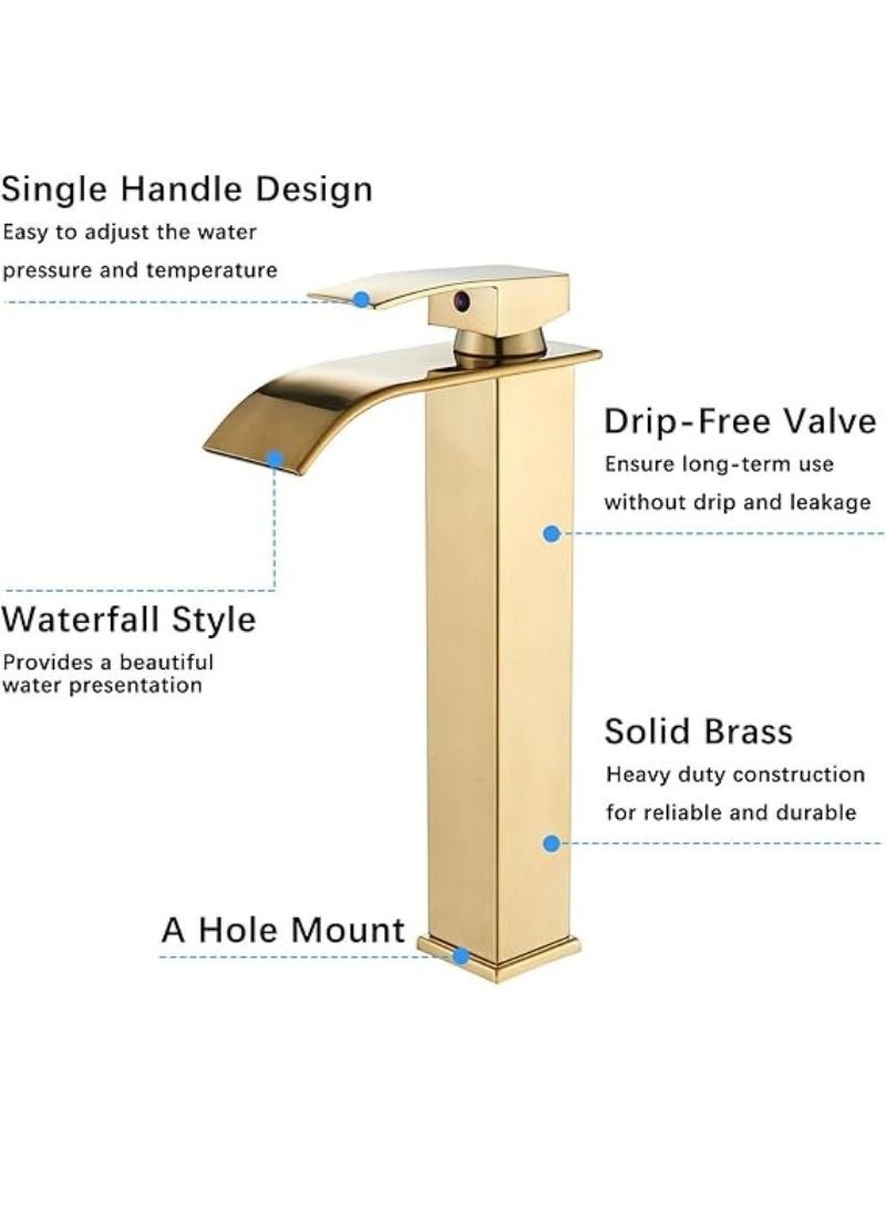 Basin Tap | High Arc | Tall Basin Mixer tap | Commercial 1-Hole | Brass Single Lever | Deck Mounted (MATT Gold) - Image 5