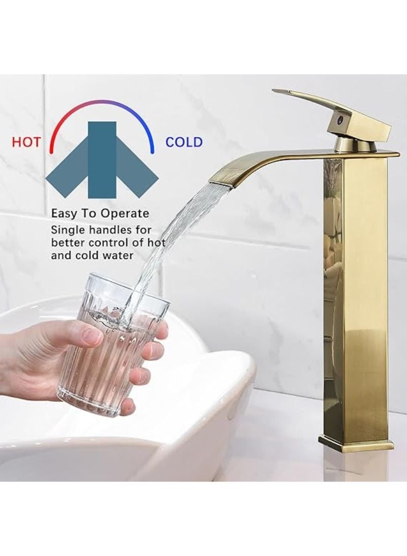 Basin Tap | High Arc | Tall Basin Mixer tap | Commercial 1-Hole | Brass Single Lever | Deck Mounted (MATT Gold) - Image 2