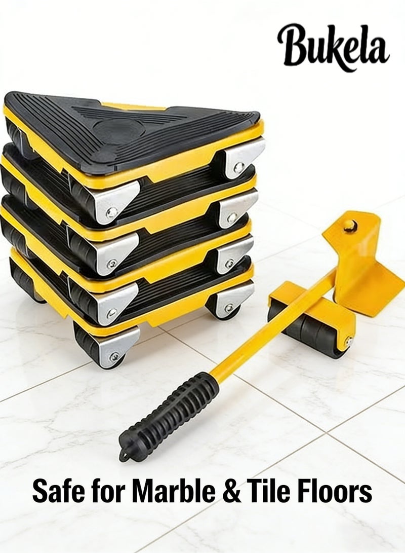 كيلا أدوات نقل الأثاث عجلات تحريك الاثاث، رافع رافعة أثاث عالي التحمل مكون من 5 قطع، بكرة مطاطية قابلة للدوران 360 درجة، لنقل الأثاث الثقيل والثلاجات والأرائك والخزائن - Image 1