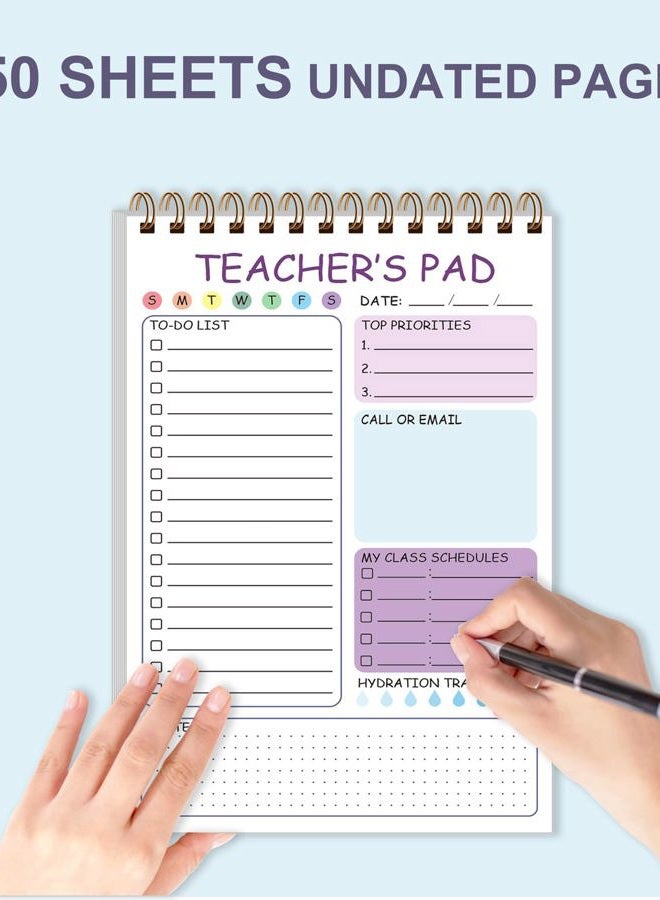 Tuun Fuplan Teacher Notepad - Teacher Appreciation Gifts with 50 Sheets, Daily To Do List Notepad, Spiral Checklist Notebook Organizer for Teachers Woman Man Notes Task Appointment, 5.8'' x 8.3'', Purple - Image 4