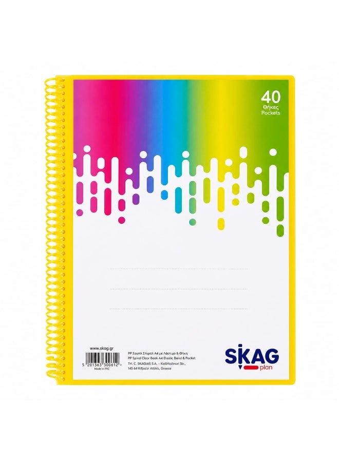 سكاج دفتر تخطيط SKAG PLAN A4 PP حلزوني شفاف مع شريط مطاطي - 40 جيبًا نيون - Image 2