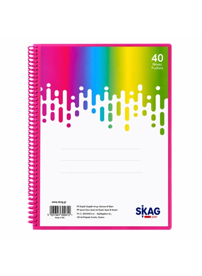 سكاج دفتر تخطيط SKAG PLAN A4 PP حلزوني شفاف مع شريط مطاطي - 40 جيبًا نيون - Image 5