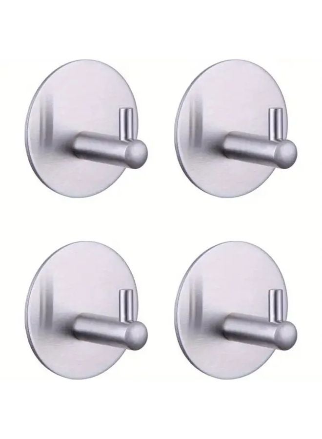 4Pcs Brushed Stainless Steel Heavy Duty Adhesive Hooks No Drill Installation - Image 1