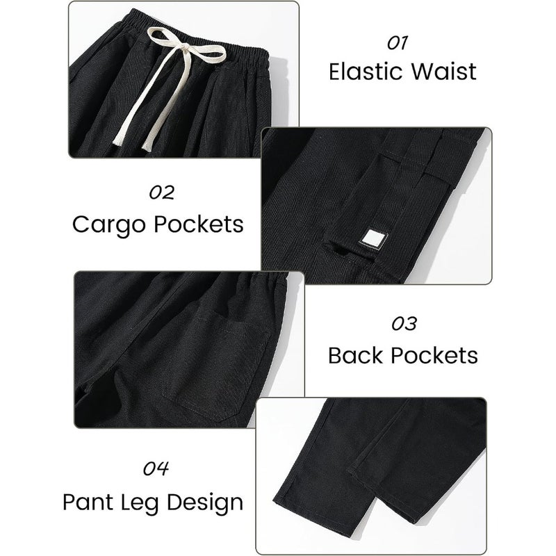 SEAUR Boys Baggy Cargo Pants Casual Loose Fit Cotton Trousers Fashion Drawstring Elastic Waist Joggers Multi-Pockets Outdoor Wear For 7-16 Years - Image 4