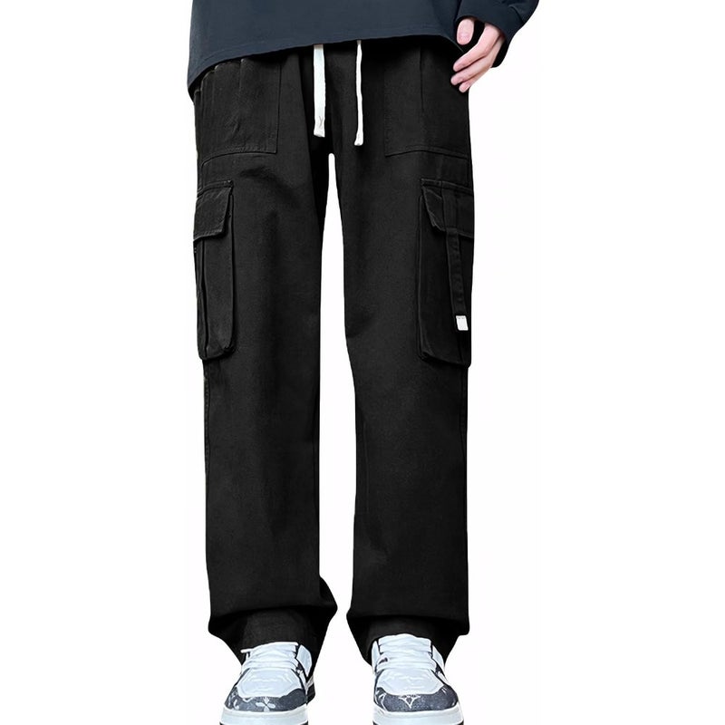 SEAUR Boys Baggy Cargo Pants Casual Loose Fit Cotton Trousers Fashion Drawstring Elastic Waist Joggers Multi-Pockets Outdoor Wear For 7-16 Years - Image 1