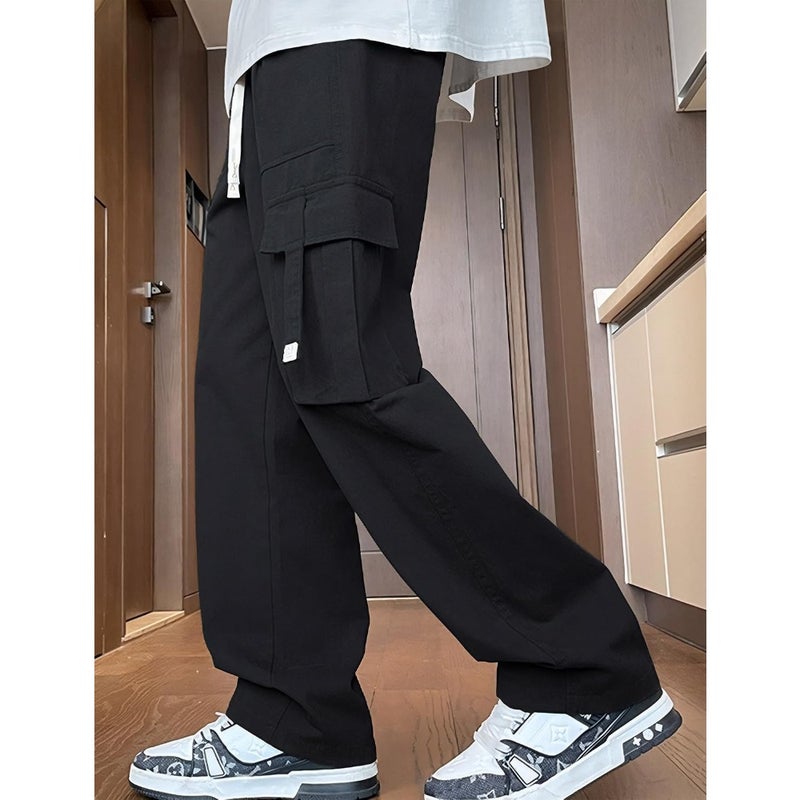SEAUR Boys Baggy Cargo Pants Casual Loose Fit Cotton Trousers Fashion Drawstring Elastic Waist Joggers Multi-Pockets Outdoor Wear For 7-16 Years - Image 2