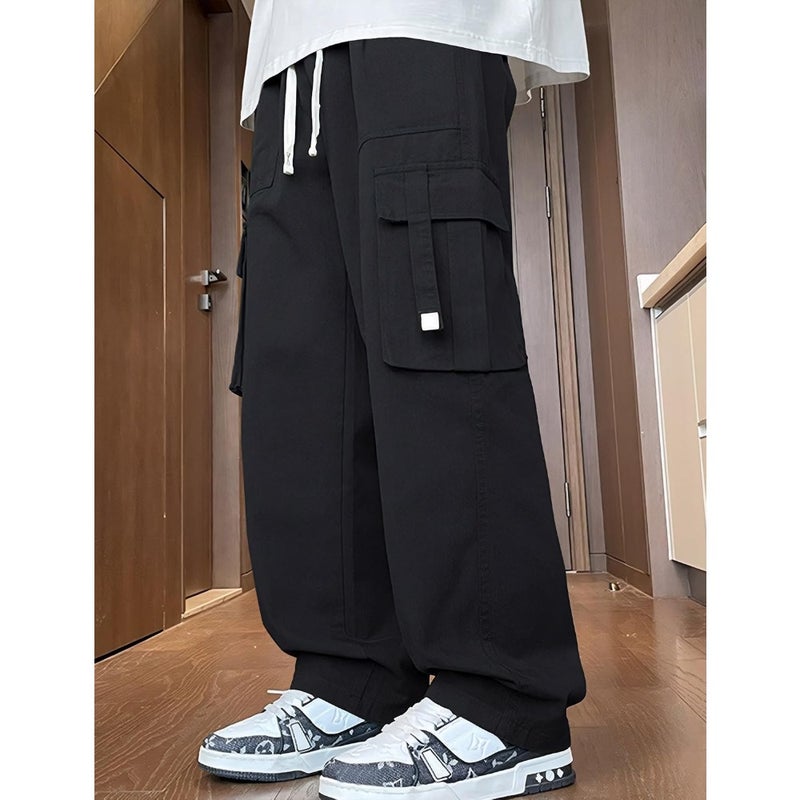 SEAUR Boys Baggy Cargo Pants Casual Loose Fit Cotton Trousers Fashion Drawstring Elastic Waist Joggers Multi-Pockets Outdoor Wear For 7-16 Years - Image 3