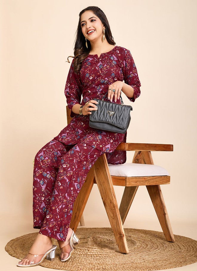 Women Basket Floral Printed Notch Neck Straight Kurta with Trousers for Women - Image 5