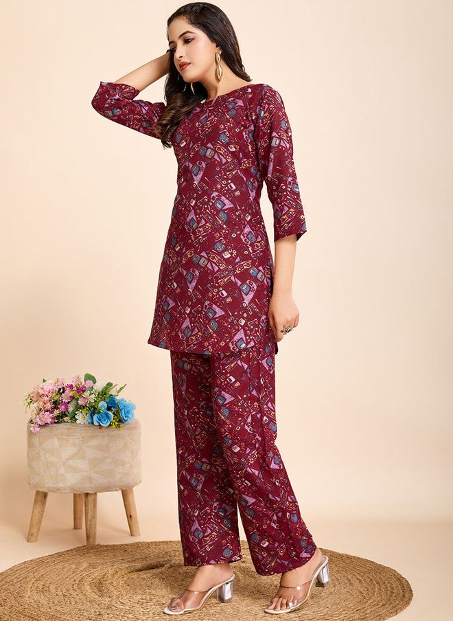 Women Basket Floral Printed Notch Neck Straight Kurta with Trousers for Women - Image 3