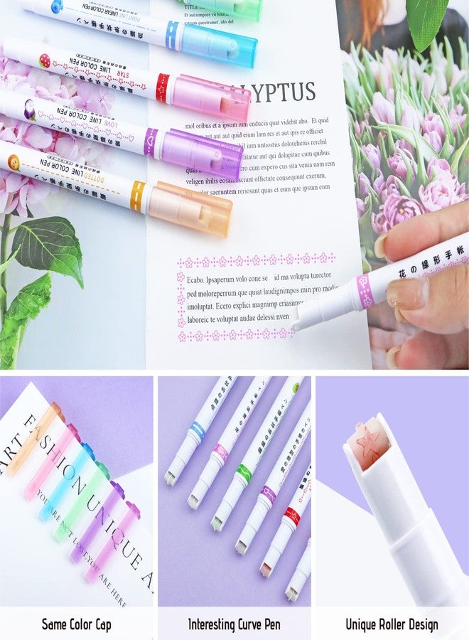 YETOOME 6 PCS Colored Curve Highlighter Pen Set with 6 Different Curve Shapes for Scrapbook Journaling Supplies Planner Art Design Note Take - Image 5