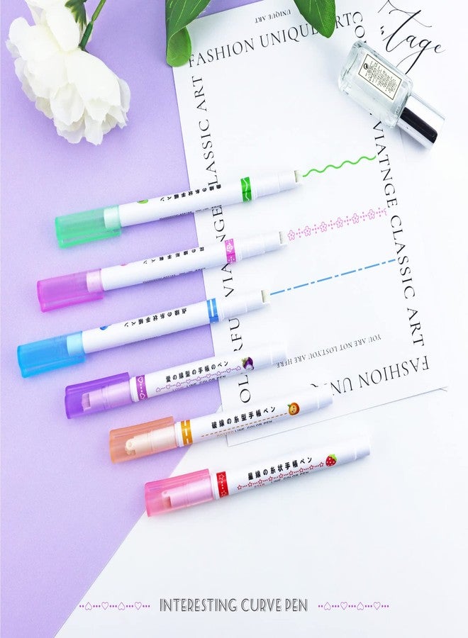 YETOOME 6 PCS Colored Curve Highlighter Pen Set with 6 Different Curve Shapes for Scrapbook Journaling Supplies Planner Art Design Note Take - Image 4