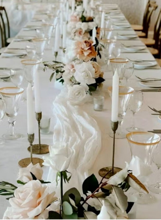 KHAJUL 3*0.9M Cheesecloth Table Runner Set, Soft Gauze Fabric Table Decor for Wedding Party Dining, Boho Style Decoration ( White) - Image 2