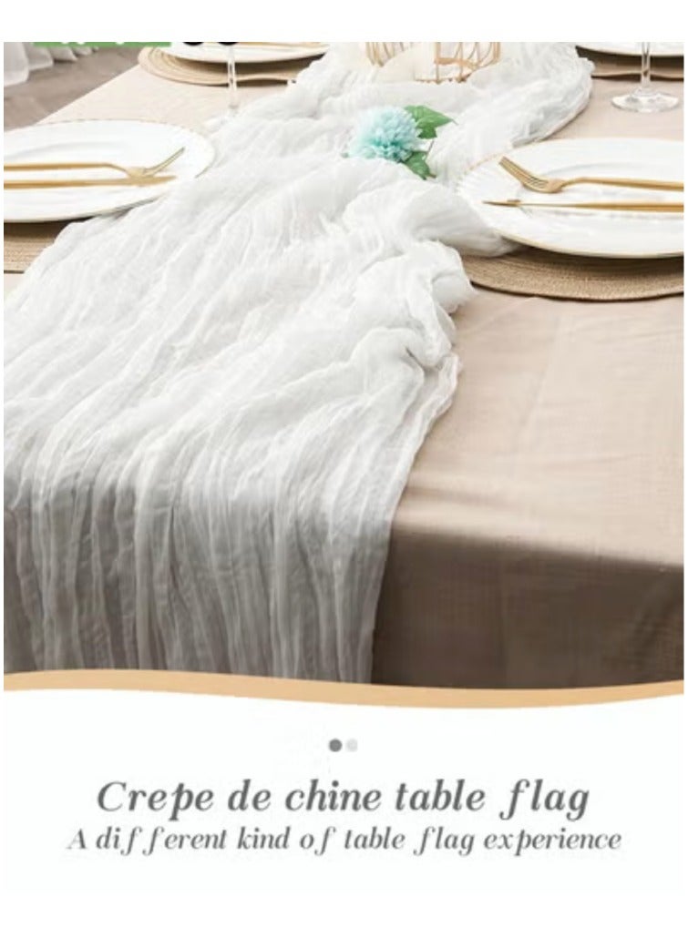 KHAJUL 3*0.9M Cheesecloth Table Runner Set, Soft Gauze Fabric Table Decor for Wedding Party Dining, Boho Style Decoration ( White) - Image 3