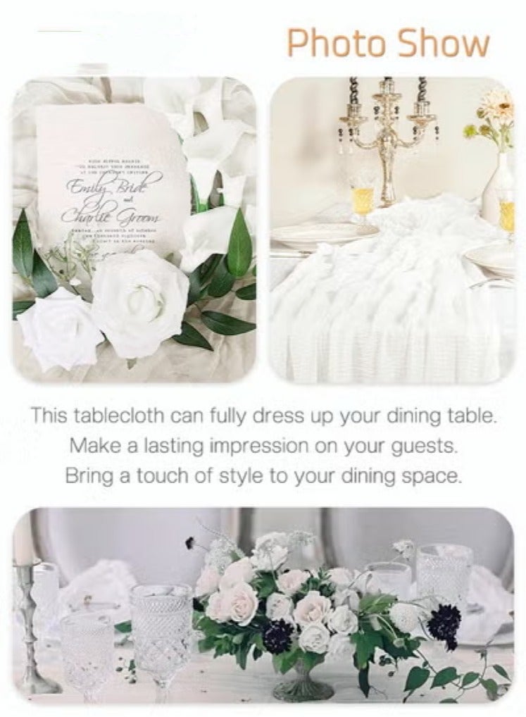 KHAJUL 3*0.9M Cheesecloth Table Runner Set, Soft Gauze Fabric Table Decor for Wedding Party Dining, Boho Style Decoration ( White) - Image 5