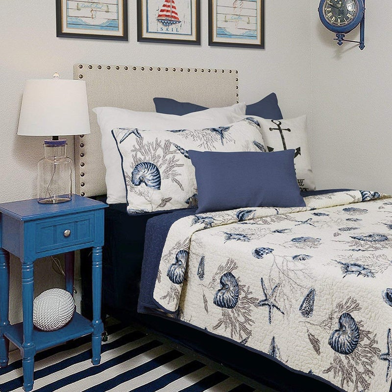 Brandream Ocean Comforter Sets Twin Size 100 Cotton Lightweight Quilt Set Coverlet Sets Navy Coastal Bedding Twin XL 2Piece