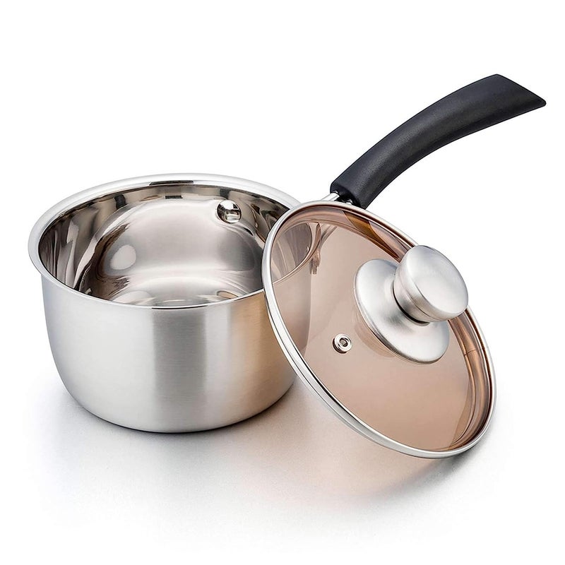 Grofly Stainless Steel Sauce Pan with Lid | Coffee Milk Cooking Saucepan Pots | Milk Pan Cookware Professional with Long Handle | Milk pan/Tea pan/Sauce pan/Milk Soup Pan for Home Kitchen Restaurant - Image 2