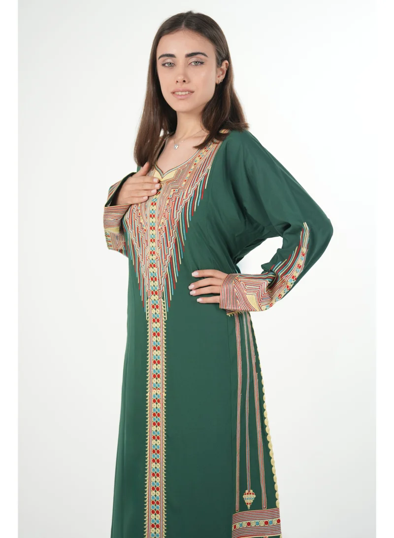 AL BENT AL SHARQIEH dark green printed round neck jalabiya dress for Women | Best Price UAE