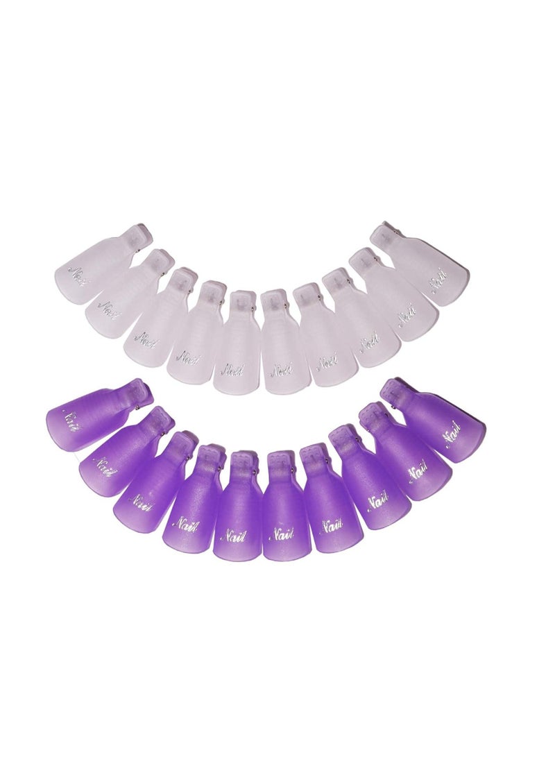 Excefore 20PC Plastic Acrylic Nail Art Soak Off Cap Clip UV Gel Polish Remover Wrap Tool，Nail Polish Remover Clips（Purple,White） - Image 1