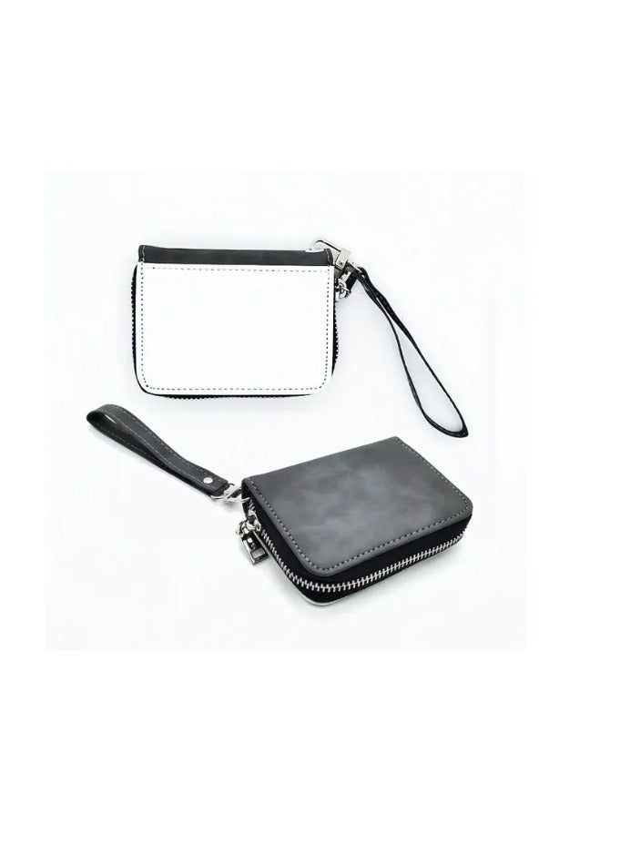 Kalon 2 Pieces Zip Wallet Card Holder white and Gray Sublimation Heat Transfer Card Holder Wallet For Women Birthday Gift, Office Work, Travel Wallet, Bag  - Image 1