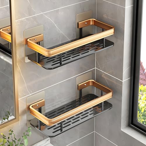 MorivaHomes Multipurpose Self-Adhesive Aluminium Bathroom Wall Mounted Storage Organizer Shelf Holder/Rack/Bathroom Accessories (Pack of 1, Gold) - Image 2