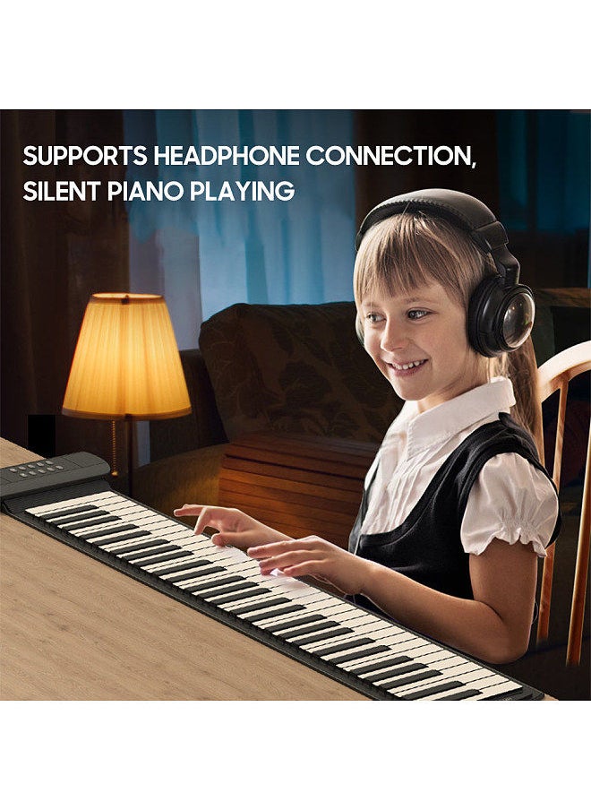 49 Keys Roll Up Piano with Built-in Speaker 16 Tones 6 Demos Supports Recording Sustain Headphone Jack Silent Hand Roll Piano Flexible Silicone Electronic Keyboard