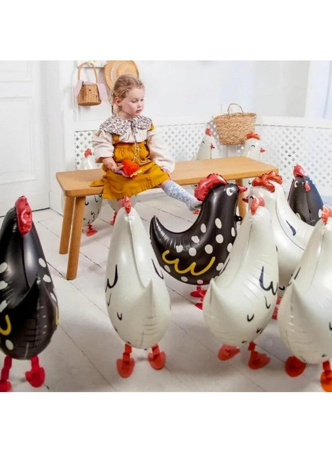 CYMYLAR 8pcs walking chicken animal balloons,white and black chicken walking balloons animals birthday party decorations supplies  - Image 2