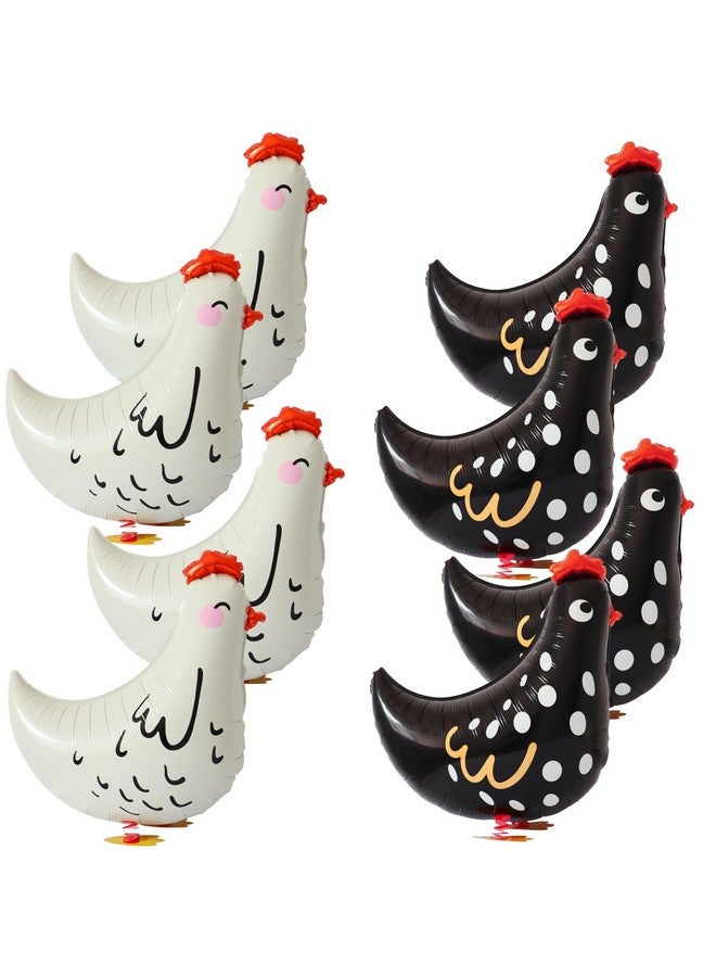 CYMYLAR 8pcs walking chicken animal balloons,white and black chicken walking balloons animals birthday party decorations supplies  - Image 1