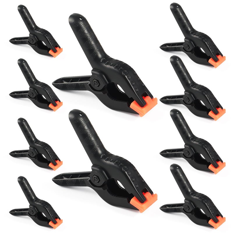 RELBRO Spring Clamps, Assorted Sizes Plastic Clips for Woodworking Balloon Arch Backdrop Craft Projects, Heavy Duty, 6 Inch, 4.5 Inch, 3.5 Inch, Black, 10 Pcs - Image 1
