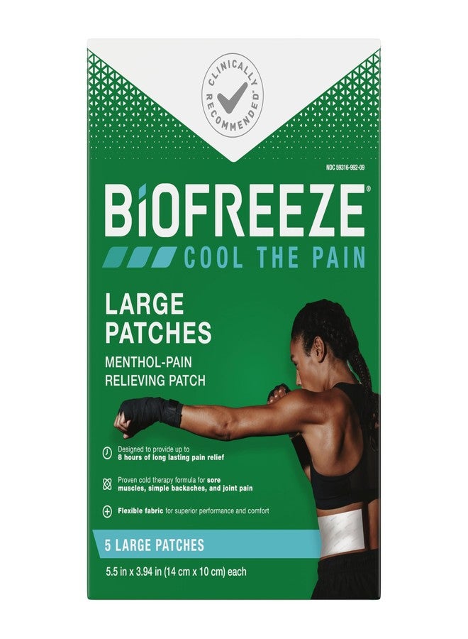 Biofreeze Large Pain Relief Patches, Menthol Pain Patches for Lower Back, Neck, Knee, & Shoulder, Comfortable & Flexible Fabric Stays in Place, FSA Eligible, 5 ct - Image 1