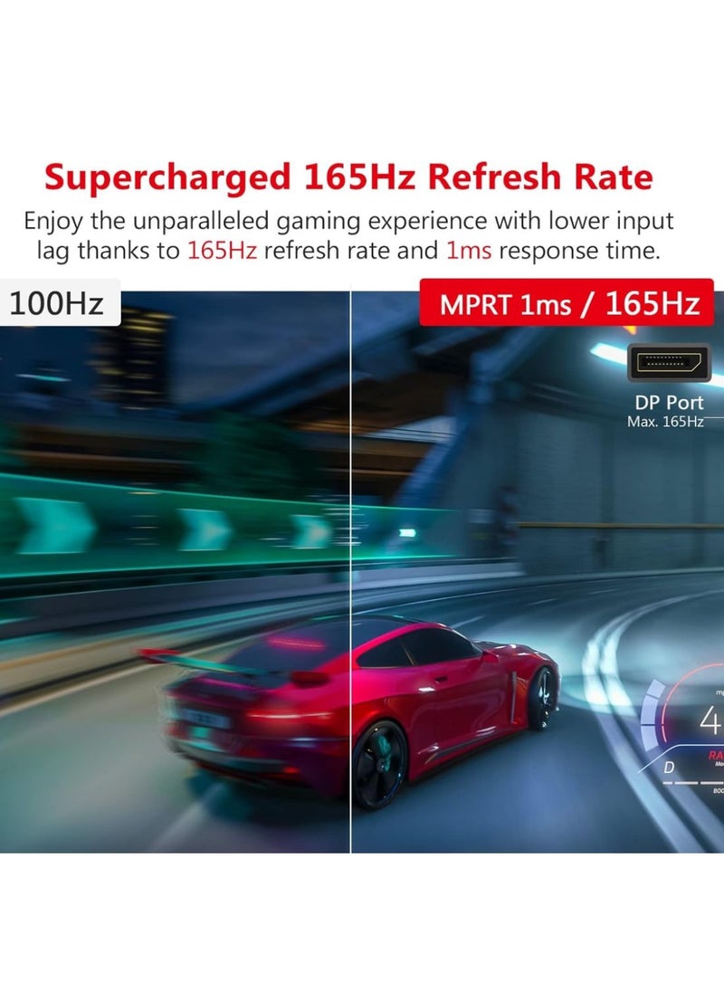 هاي لوك - شاشة ألعاب منحنية 27 بوصة، شاشة كمبيوتر QHD 2560 x 1440 165 هرتز، شاشة عرض HDR عريضة 16:9، FreeSync، استجابة 1 مللي ثانية، 2* HDMI ومنفذ DisplayPort، قابل للتعديل للإمالة - Image 1