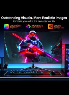 HILUKE 27 Inch Curved Gaming Monitor,QHD 2560 x 1440 Computer Monitor 165Hz,16:9 Wide HDR Display,FreeSync,1ms Response,2* HDMI & DisplayPort,Tilt Adjustable  - Image 4