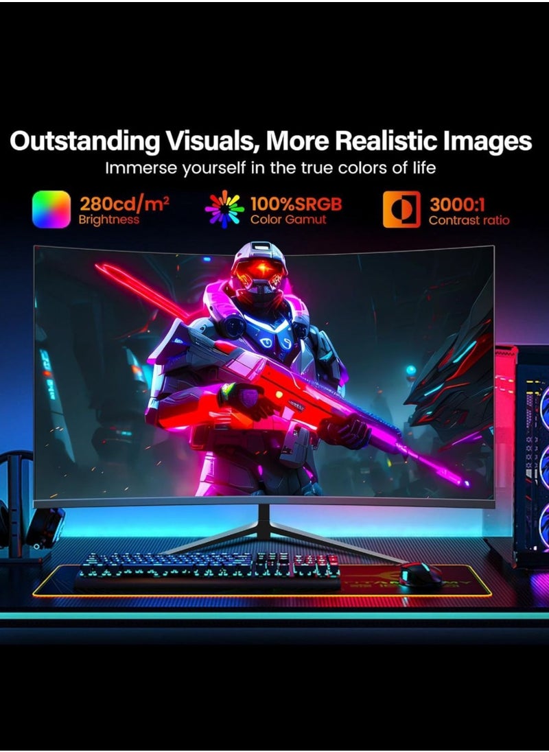 هاي لوك - شاشة ألعاب منحنية 27 بوصة، شاشة كمبيوتر QHD 2560 x 1440 165 هرتز، شاشة عرض HDR عريضة 16:9، FreeSync، استجابة 1 مللي ثانية، 2* HDMI ومنفذ DisplayPort، قابل للتعديل للإمالة - Image 1