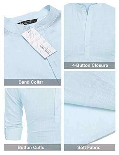 COOFANDY Men's Cotton Linen Henley T-Shirts Long Sleeve Hippie Casual Beach T-Shirts Blue - Image 5