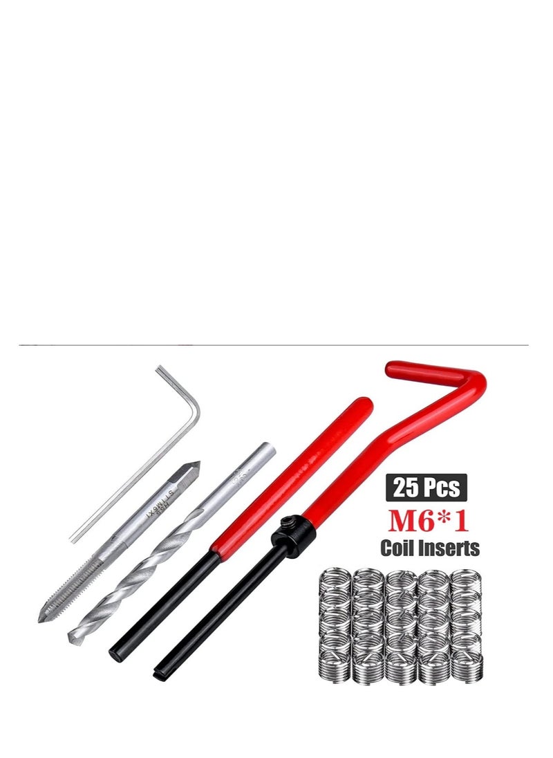 يا كومز 30 قطعة M6 × 1.0mm المسمار إدراج إصلاح كيت ، ياكوموز الفولاذ المقاوم للصدأ المسمار إصلاح كيت ملف حلزوني متوافق مع مجموعة أدوات يدوية لإصلاح السيارات  - Image 2