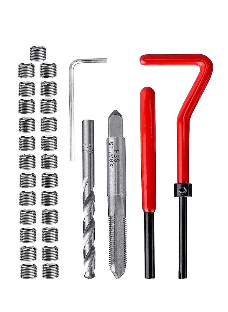 يا كومز 30 قطعة M6 × 1.0mm المسمار إدراج إصلاح كيت ، ياكوموز الفولاذ المقاوم للصدأ المسمار إصلاح كيت ملف حلزوني متوافق مع مجموعة أدوات يدوية لإصلاح السيارات  - Image 1