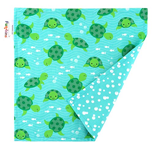 FUN KINS Funkins Reusable Cloth Napkins for Kids | 12”x12”, 2-Ply, Thick, Absorbent, Durable | Machine Washable | Name Tag | Soft Cotton Fabric | Great for School Lunchboxes | Set of 2 Napkins (Sea Turtles) - Image 3