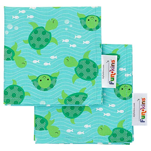 FUN KINS Funkins Reusable Cloth Napkins for Kids | 12”x12”, 2-Ply, Thick, Absorbent, Durable | Machine Washable | Name Tag | Soft Cotton Fabric | Great for School Lunchboxes | Set of 2 Napkins (Sea Turtles) - Image 4