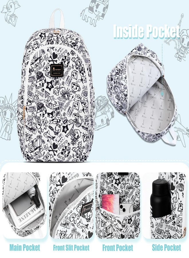 Tokidoki Backpack Cute Travel Laptop Backpack for Women Casual Bookbags Lightweight Canvas Backpack School Bag Daypack, Black & White, Medium - Image 3