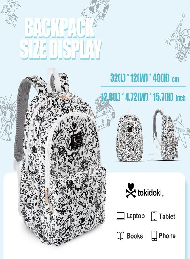 Tokidoki Backpack Cute Travel Laptop Backpack for Women Casual Bookbags Lightweight Canvas Backpack School Bag Daypack, Black & White, Medium - Image 2