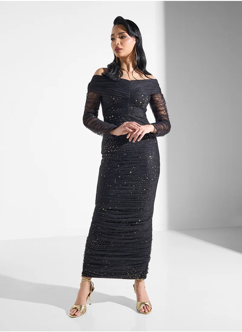 نمشي x Off Shouldered Shimmer Bodycon Dress