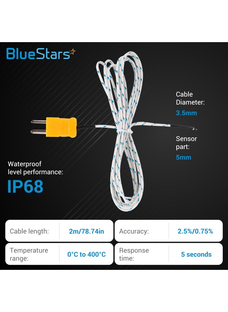BlueStars BlueStars Pack of 5 Temperature Probe for TM902C Yellow or Orange Temperature Measuring Line 2m/78.74in Long - Measure Range -50°C to 400°C Used for K-Type Mini-Connector  - Image 2