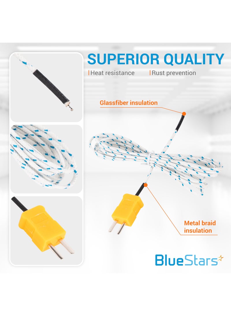 BlueStars BlueStars Pack of 5 Temperature Probe for TM902C Yellow or Orange Temperature Measuring Line 2m/78.74in Long - Measure Range -50°C to 400°C Used for K-Type Mini-Connector  - Image 3