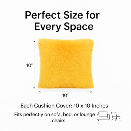 PWI Fluffy Cushions Set of 5 | 10x10 Inch | Soft Faux Fur | Multi-Color (Random Colors) | Perfect for Sofa, Bed & Gifting - Image 2