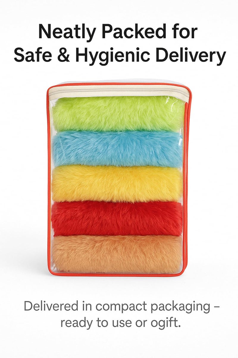 PWI Fluffy Cushions Set of 5 | 10x10 Inch | Soft Faux Fur | Multi-Color (Random Colors) | Perfect for Sofa, Bed & Gifting - Image 4