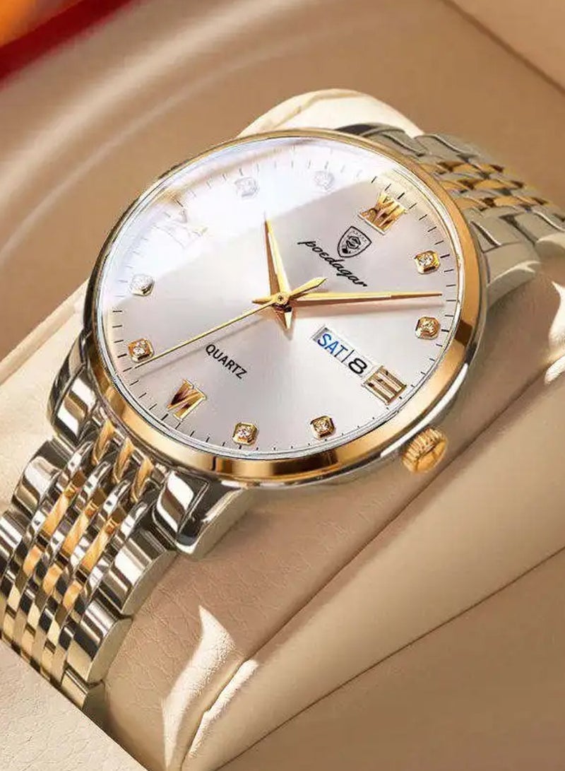 POEDAGAR Men’s Classic Stainless Steel Fashion Analog Quartz Watch 42mm - Image 2