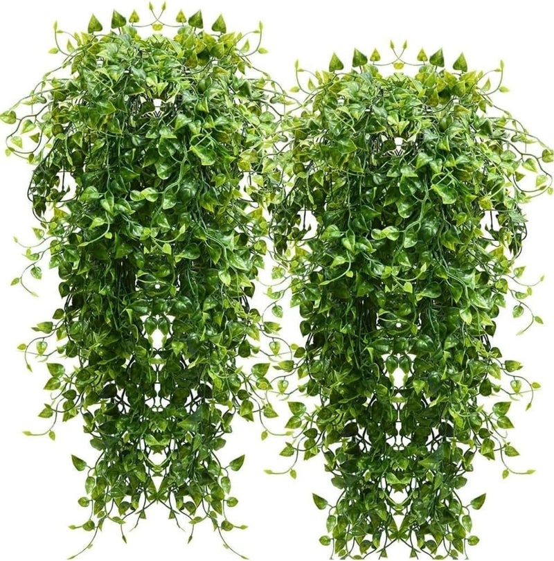 VRB Dec 2 Pcs Artificial Dry Baby's Breath Greenery Hanging Plants Vines Fake Ivy Hanging Flowers Vine Wall Hanging for Home Decor,Wall,Balcony Decoration. (2, Green Baby's Breath Fern Hanging) - Image 1