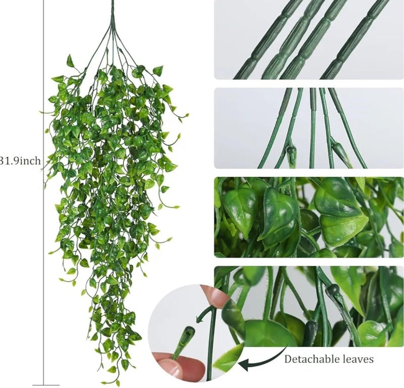 VRB Dec 2 Pcs Artificial Dry Baby's Breath Greenery Hanging Plants Vines Fake Ivy Hanging Flowers Vine Wall Hanging for Home Decor,Wall,Balcony Decoration. (2, Green Baby's Breath Fern Hanging) - Image 2