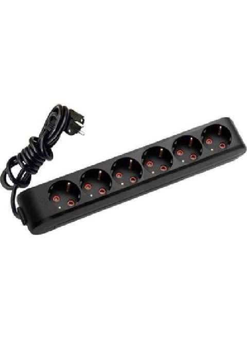 Multi-Let Black Six-Plug Socket Grounded 2 m Child Proof