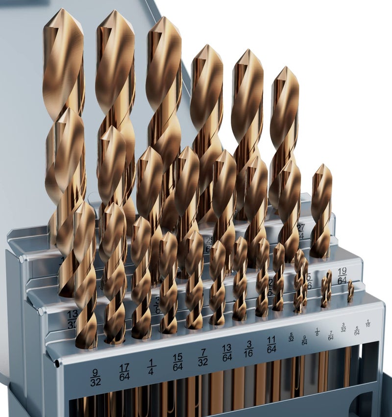 MACXCOIP Cobalt Drill Bit Set, 29Pcs M35 High Speed Steel Bits for Hardened Metals, Stainless Steel, Cast Iron and Wooden Plastics, with Metal Index Storage Box, 1/16"-1/2" - Image 1